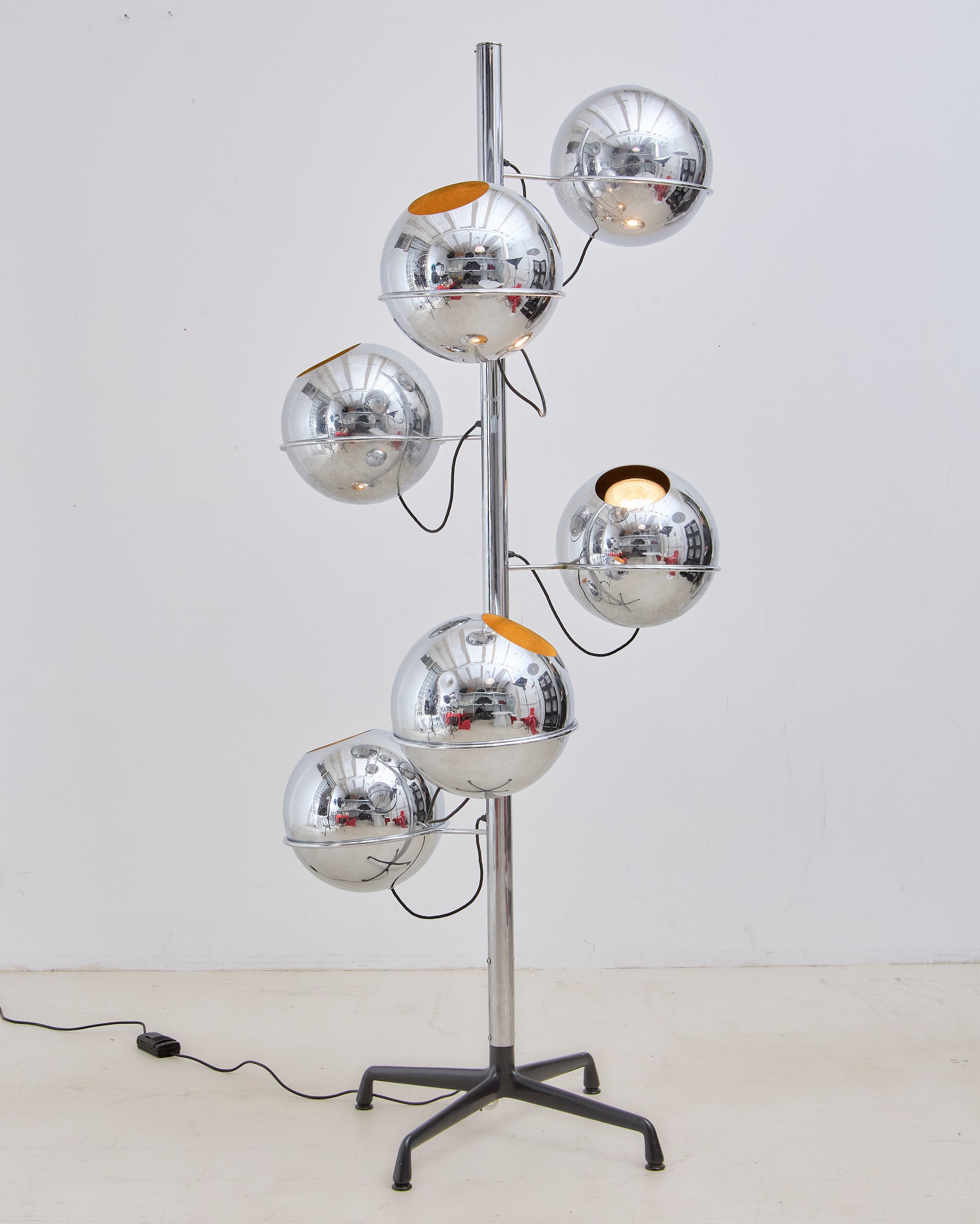 Space Age Floor Lamp In Nickel-Plated Copper